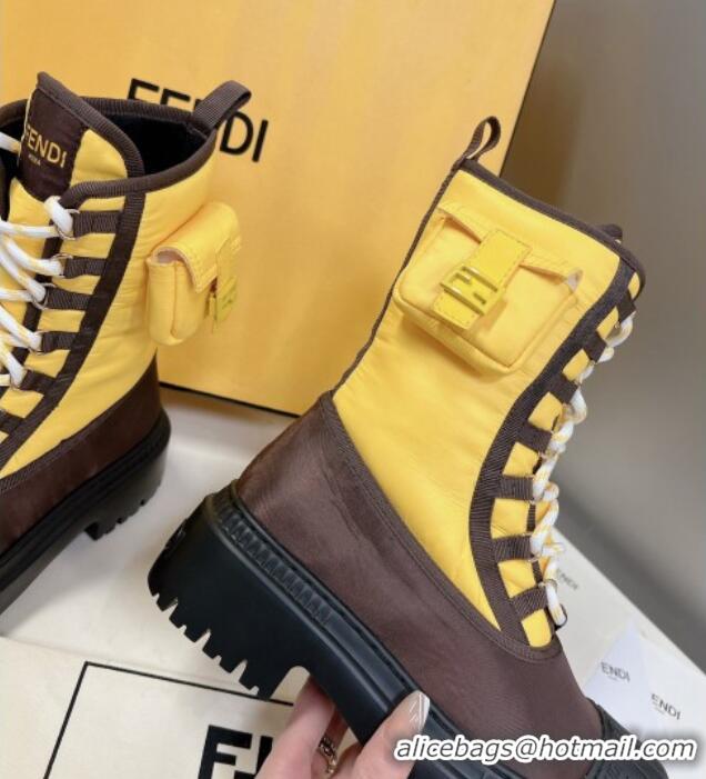 Grade Quality Fendi Domino Biker Ankle Boots with Pocket in Yellow Nylon 122838