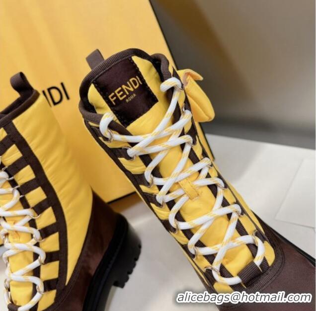 Grade Quality Fendi Domino Biker Ankle Boots with Pocket in Yellow Nylon 122838