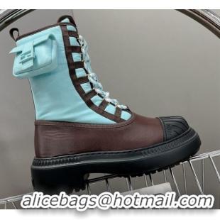 Perfect Fendi Domino Biker Ankle Boots with Pocket in Turquoise Blue Nylon 122839