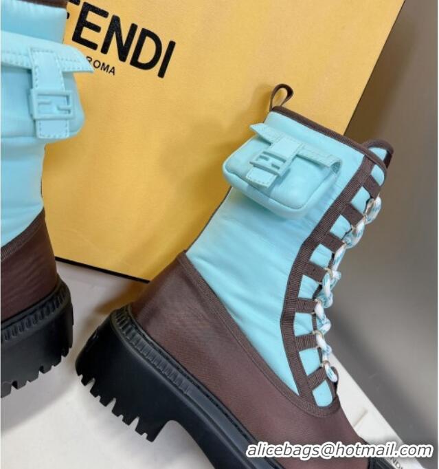 Perfect Fendi Domino Biker Ankle Boots with Pocket in Turquoise Blue Nylon 122839