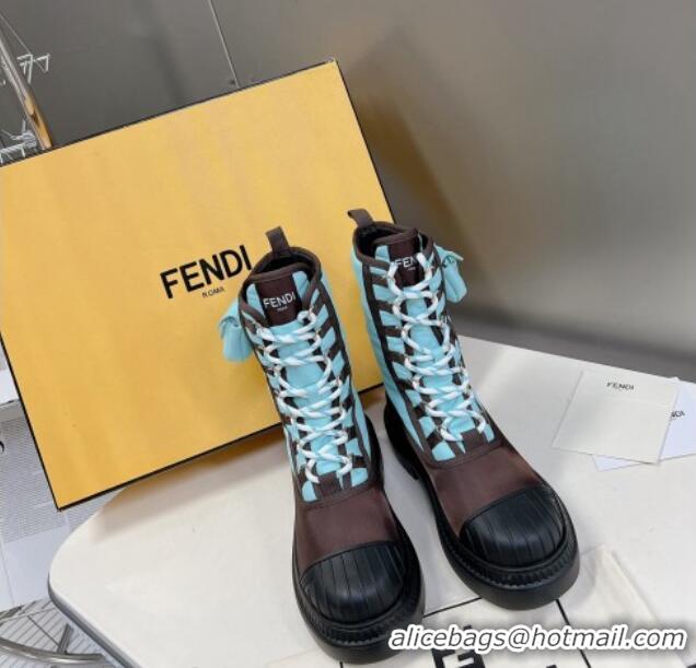 Perfect Fendi Domino Biker Ankle Boots with Pocket in Turquoise Blue Nylon 122839