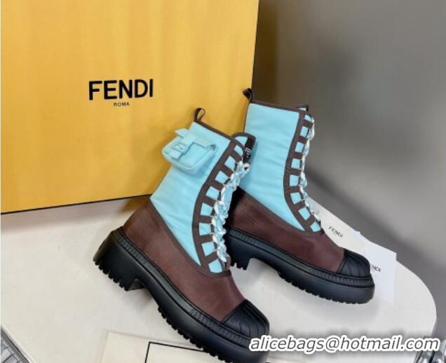 Perfect Fendi Domino Biker Ankle Boots with Pocket in Turquoise Blue Nylon 122839