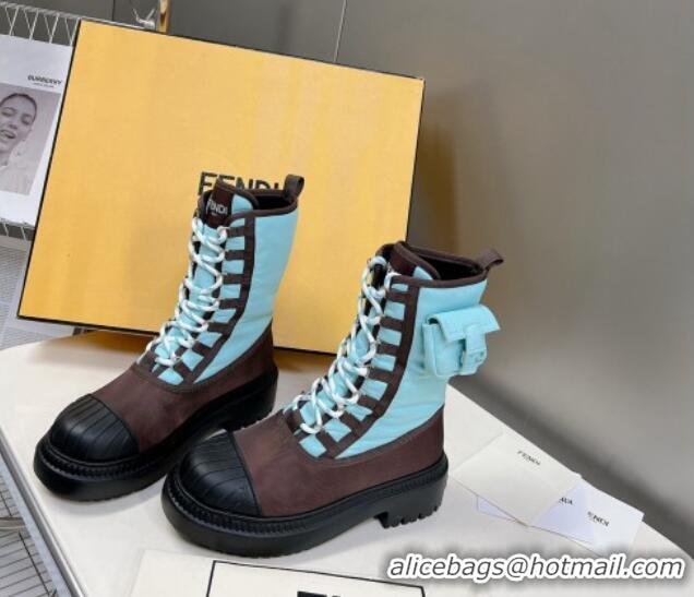 Perfect Fendi Domino Biker Ankle Boots with Pocket in Turquoise Blue Nylon 122839