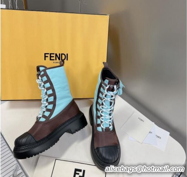 Perfect Fendi Domino Biker Ankle Boots with Pocket in Turquoise Blue Nylon 122839