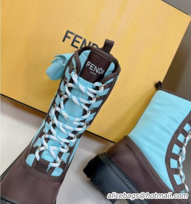 Perfect Fendi Domino Biker Ankle Boots with Pocket in Turquoise Blue Nylon 122839