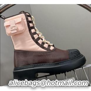 Sumptuous Fendi Domino Biker Ankle Boots with Pocket in Light Pink Nylon 122840