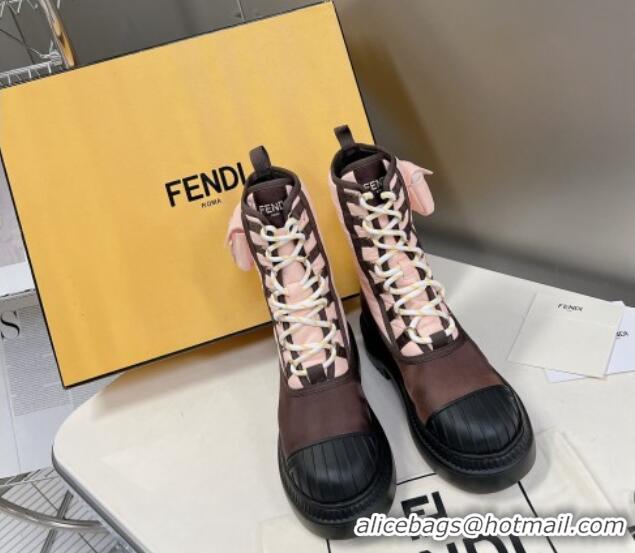 Sumptuous Fendi Domino Biker Ankle Boots with Pocket in Light Pink Nylon 122840