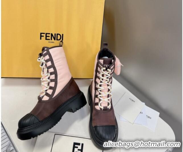 Sumptuous Fendi Domino Biker Ankle Boots with Pocket in Light Pink Nylon 122840