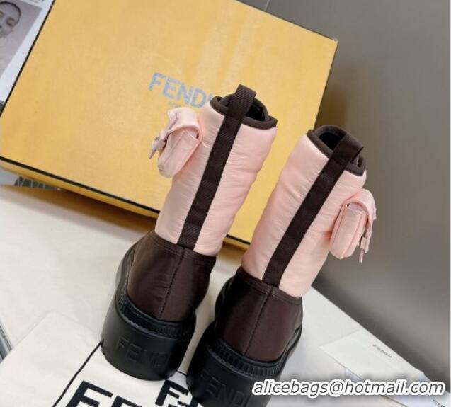 Sumptuous Fendi Domino Biker Ankle Boots with Pocket in Light Pink Nylon 122840