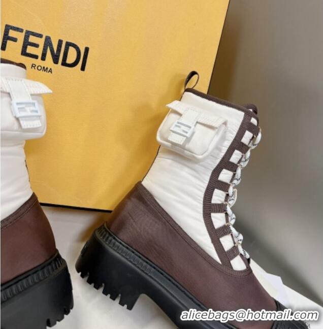 Best Product Fendi Domino Biker Ankle Boots with Pocket in White Nylon 122841