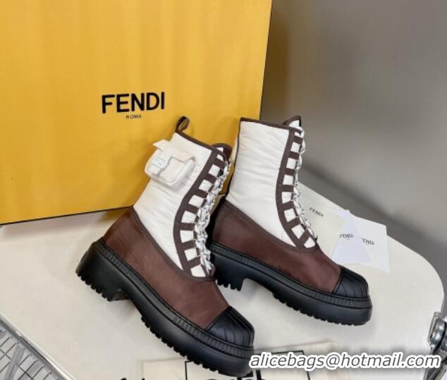 Best Product Fendi Domino Biker Ankle Boots with Pocket in White Nylon 122841