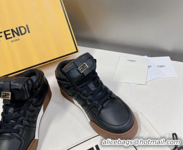 Classic Hot Fendi Match High Top Sneakers with Pocket in Black Nylon 122842