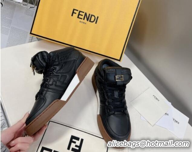 Classic Hot Fendi Match High Top Sneakers with Pocket in Black Nylon 122842