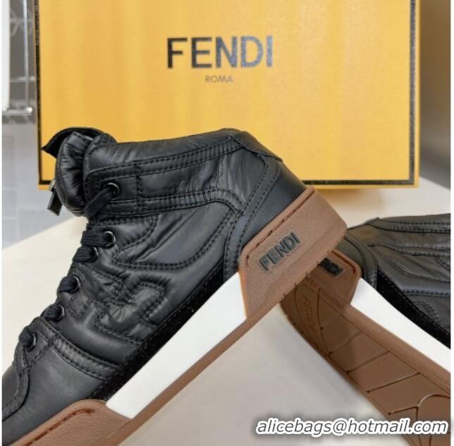 Classic Hot Fendi Match High Top Sneakers with Pocket in Black Nylon 122842