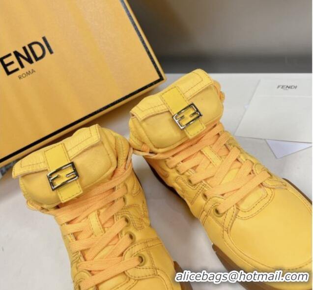 Durable Fendi Match High Top Sneakers with Pocket in Yellow Nylon 122843