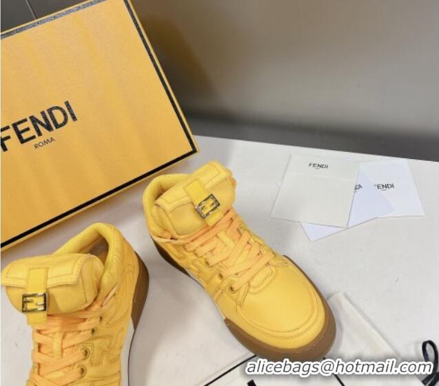 Durable Fendi Match High Top Sneakers with Pocket in Yellow Nylon 122843