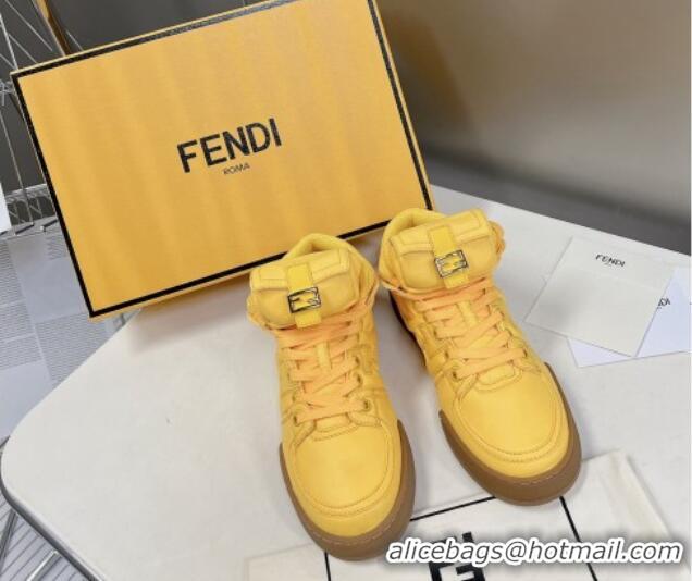 Durable Fendi Match High Top Sneakers with Pocket in Yellow Nylon 122843