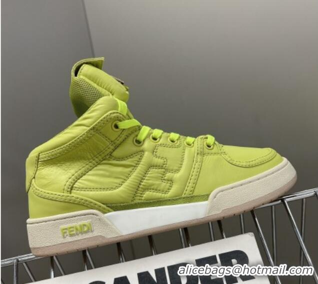 Stylish Fendi Match High Top Sneakers with Pocket in Acid Green Nylon 122844