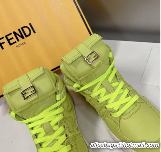 Stylish Fendi Match High Top Sneakers with Pocket in Acid Green Nylon 122844