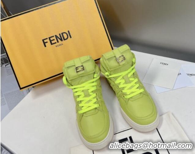 Stylish Fendi Match High Top Sneakers with Pocket in Acid Green Nylon 122844