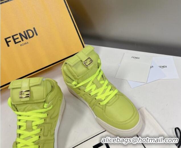 Stylish Fendi Match High Top Sneakers with Pocket in Acid Green Nylon 122844