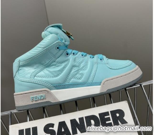 Luxury Fendi Match High Top Sneakers with Pocket in Turquoise Blue Nylon 122845