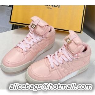 Popular Style Fendi Match High Top Sneakers with Pocket in Light Pink Nylon 122846