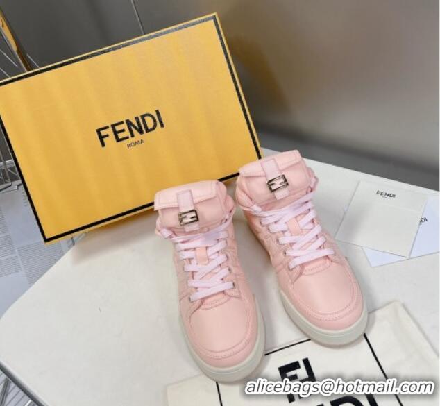 Popular Style Fendi Match High Top Sneakers with Pocket in Light Pink Nylon 122846