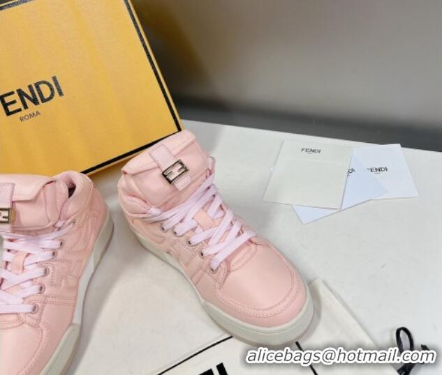 Popular Style Fendi Match High Top Sneakers with Pocket in Light Pink Nylon 122846