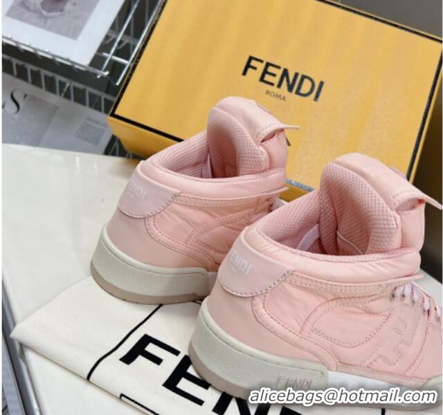 Popular Style Fendi Match High Top Sneakers with Pocket in Light Pink Nylon 122846