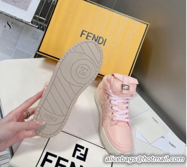 Popular Style Fendi Match High Top Sneakers with Pocket in Light Pink Nylon 122846