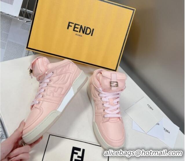 Popular Style Fendi Match High Top Sneakers with Pocket in Light Pink Nylon 122846