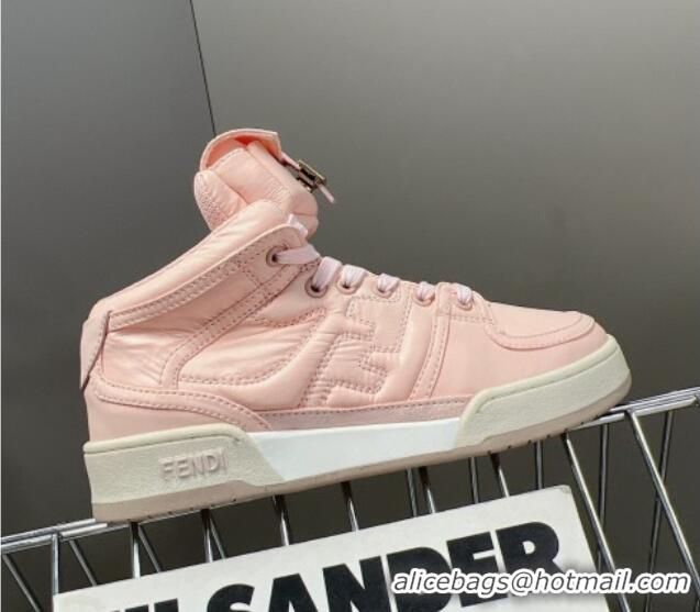 Popular Style Fendi Match High Top Sneakers with Pocket in Light Pink Nylon 122846