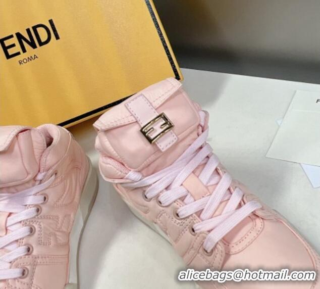 Popular Style Fendi Match High Top Sneakers with Pocket in Light Pink Nylon 122846