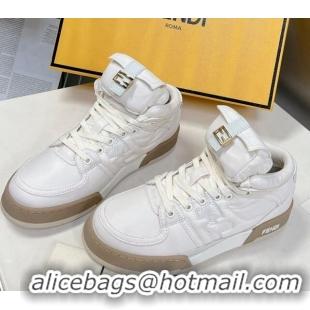 Top Grade Fendi Match High Top Sneakers with Pocket in White Nylon 122847