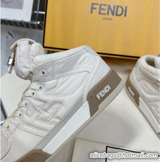 Top Grade Fendi Match High Top Sneakers with Pocket in White Nylon 122847