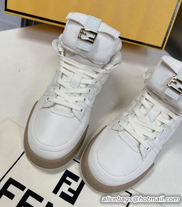 Top Grade Fendi Match High Top Sneakers with Pocket in White Nylon 122847