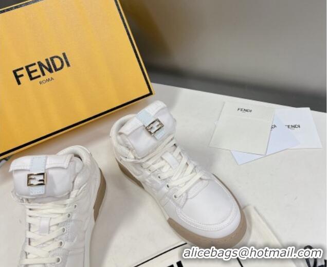 Top Grade Fendi Match High Top Sneakers with Pocket in White Nylon 122847