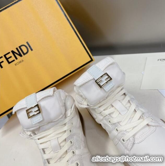 Top Grade Fendi Match High Top Sneakers with Pocket in White Nylon 122847