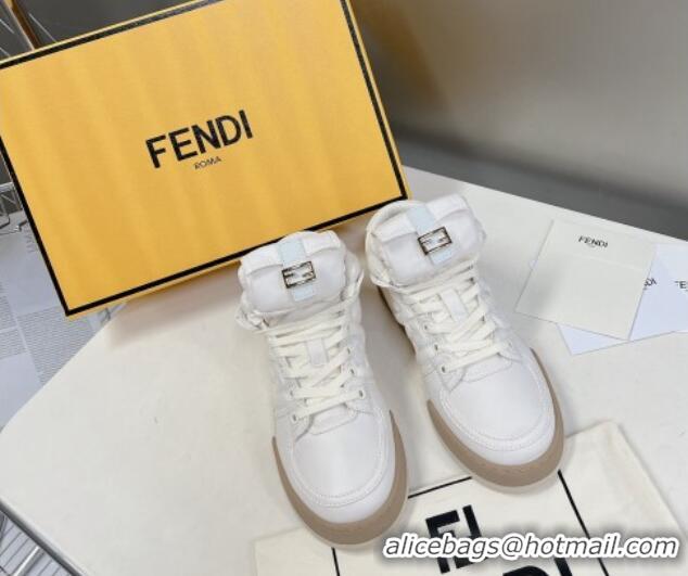 Top Grade Fendi Match High Top Sneakers with Pocket in White Nylon 122847