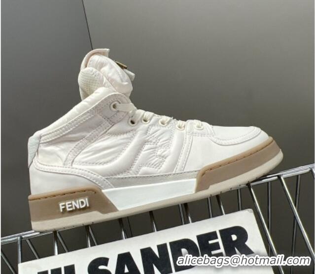 Top Grade Fendi Match High Top Sneakers with Pocket in White Nylon 122847