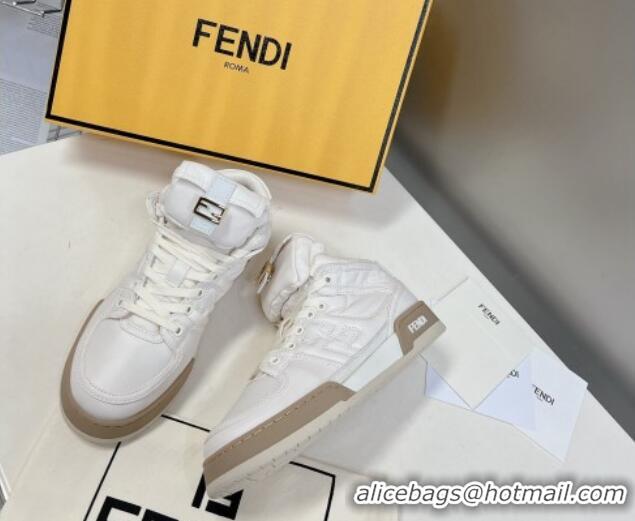 Top Grade Fendi Match High Top Sneakers with Pocket in White Nylon 122847