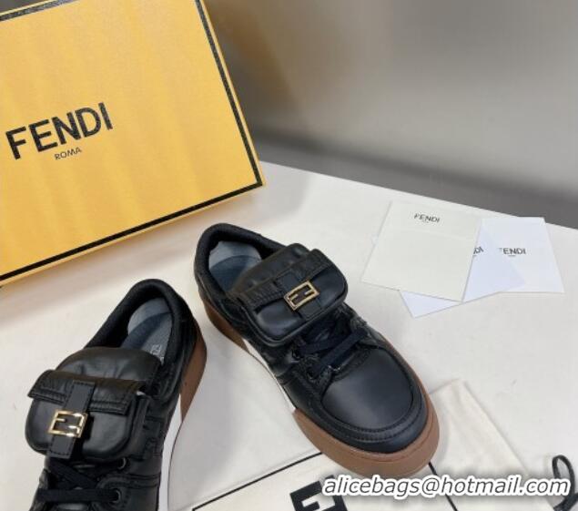 Good Quality Fendi Match Low Top Sneakers with Pocket in Black Nylon 122848