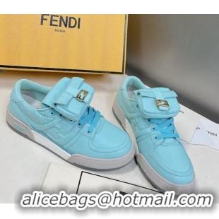 Sumptuous Fendi Match Low Top Sneakers with Pocket in Turquoise Blue Nylon 122851