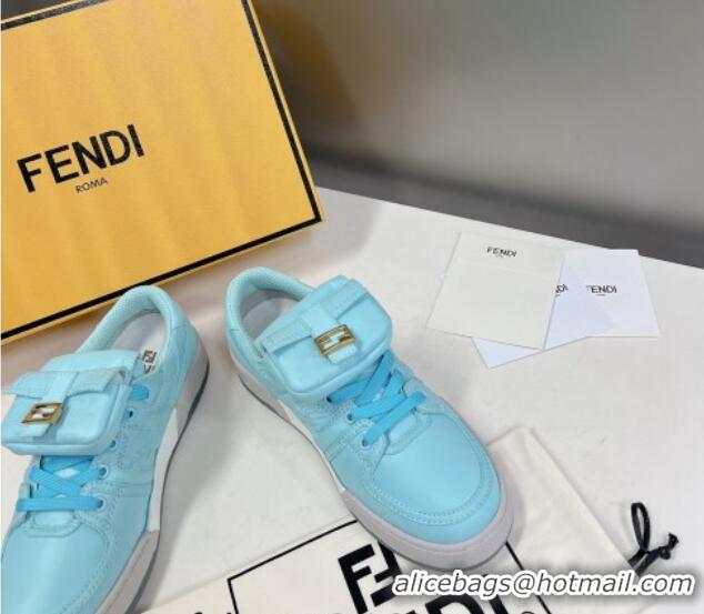 Sumptuous Fendi Match Low Top Sneakers with Pocket in Turquoise Blue Nylon 122851