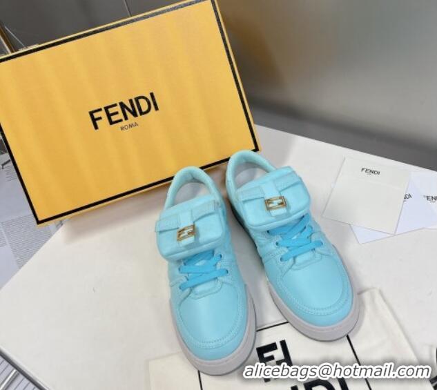 Sumptuous Fendi Match Low Top Sneakers with Pocket in Turquoise Blue Nylon 122851