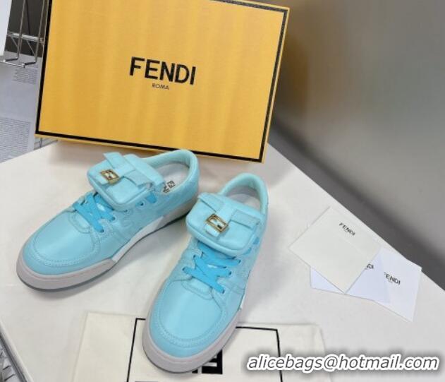 Sumptuous Fendi Match Low Top Sneakers with Pocket in Turquoise Blue Nylon 122851