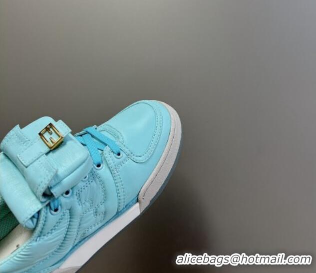 Sumptuous Fendi Match Low Top Sneakers with Pocket in Turquoise Blue Nylon 122851