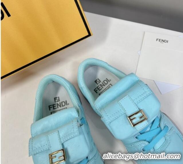 Sumptuous Fendi Match Low Top Sneakers with Pocket in Turquoise Blue Nylon 122851