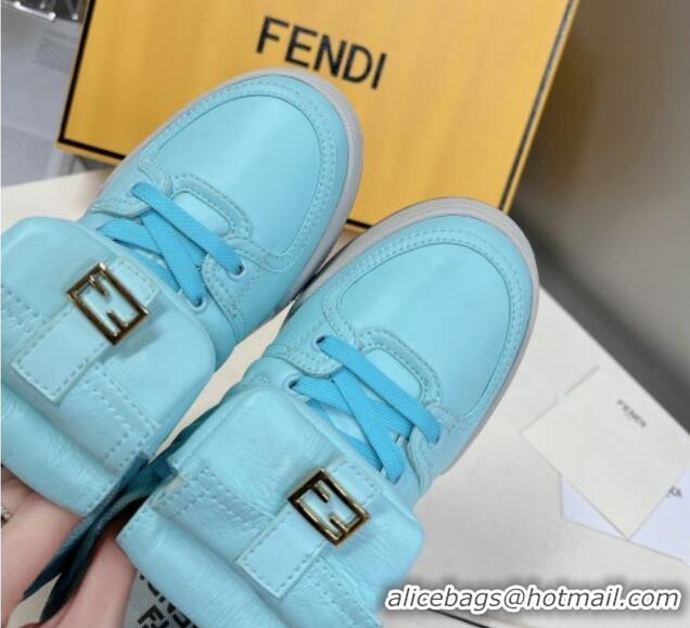 Sumptuous Fendi Match Low Top Sneakers with Pocket in Turquoise Blue Nylon 122851